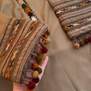 Elegant Beige Designer Suit with Multi-Color Tassel Sleeves – Available on Pre-Order best ready to wear suits